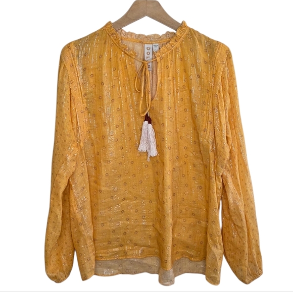 Anthropologie Dolan | Mustard Metallic Yellow Cotton Popover Blouse Size Large - Picture 1 of 6
